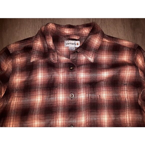 Carhartt Pink and Brown Plaid Button Down Long Sleeve Shirt Flannel Size Medium - Picture 2 of 5